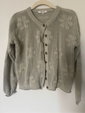 Madewell Sage Green Open-Knit Floral Cardigan